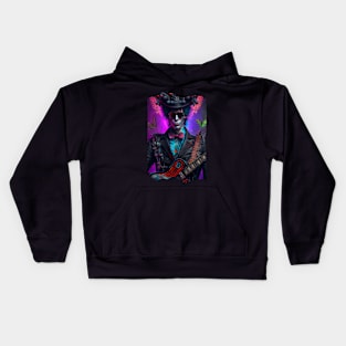 Retro Rock Punk Colorful Guitarist Butterfly Musician Kids Hoodie